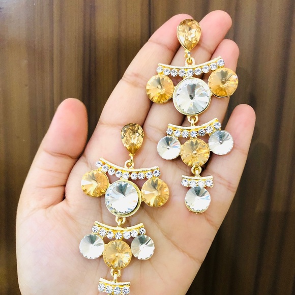 LIBRA Jewelry - PREMIUM CRYSTAL LONG TASSEL ETHNIC FASHION JHUMKA EARRINGS